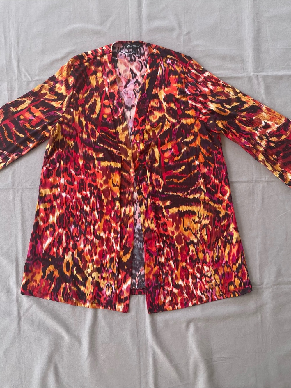 Slinky Brand Cardigan Jacket Size XL Open Front Topper Layering Vibrant Artsy